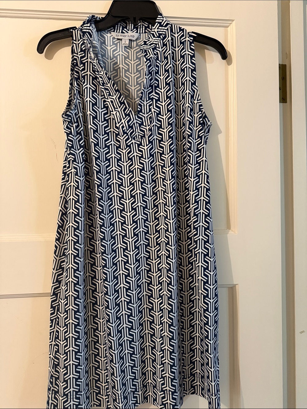 Lafayette 148 New York Navy & White Geometric Midi Dress
